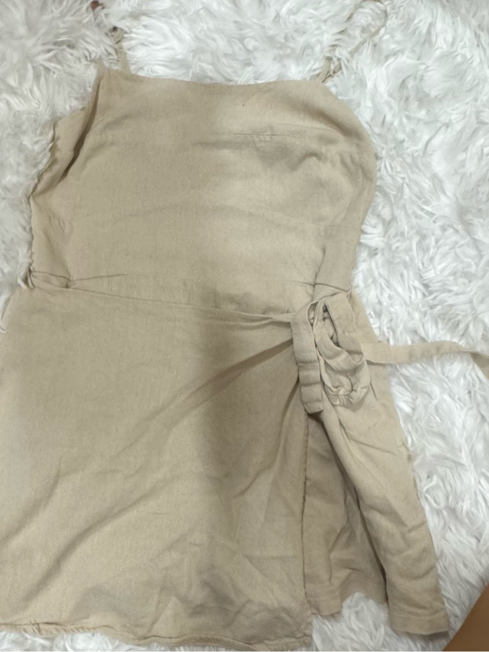 Trixxi Beige Tie-Waist Spaghetti-Strap Romper